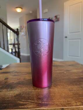 Starbucks 16 oz Ombre Pink Purple Stainless Steel Cold Cup Tumbler
